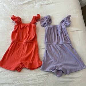 Old Navy Girls 2T Ruffle Sleeve Romper Set of 2 - Coral and Purple
